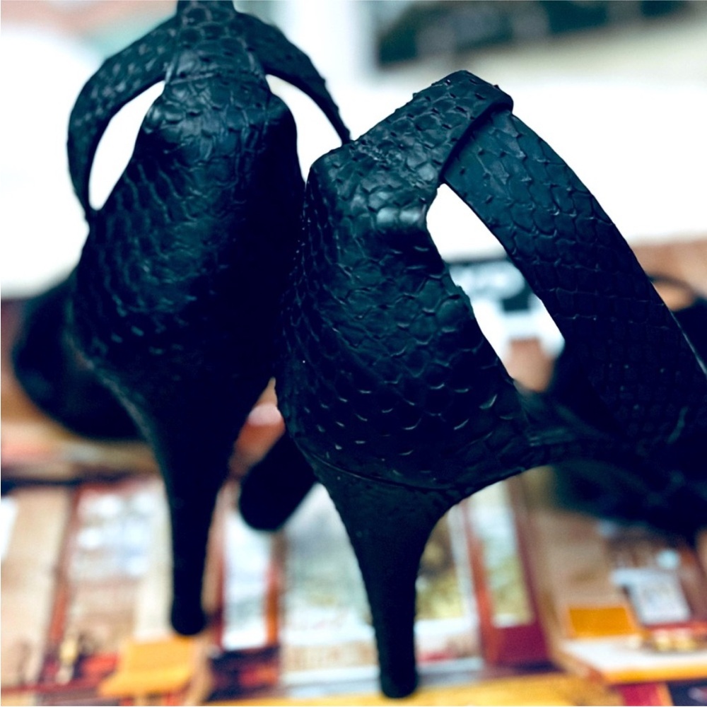 Celine Black Textured Ankle-Strap Stiletto Sandal - Picture 6 of 7